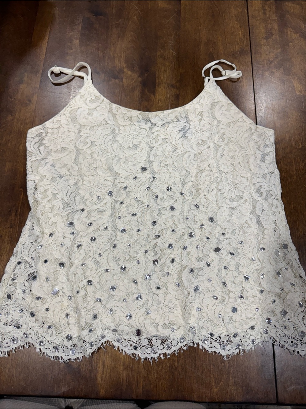 BKE Cream Lace Sequin Camisole with Tie Straps
